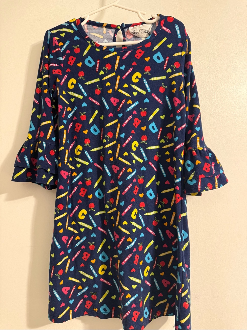 Vintage Girls Rare Editions Navy Alphabet & Crayon Print Dress